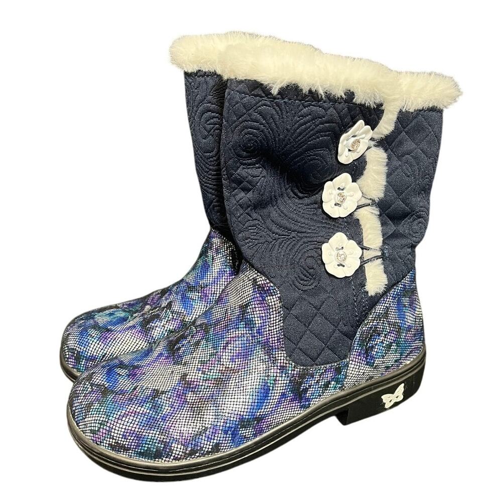 Alegria Womens Navy Blue Nanook Winter Garden Faux Fur Lined Boots Size 37 7-7.5